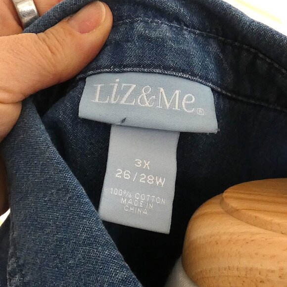 3 for $50💚Liz&Me Denim Snap Up Long Sleeve Top - Picture 7 of 7